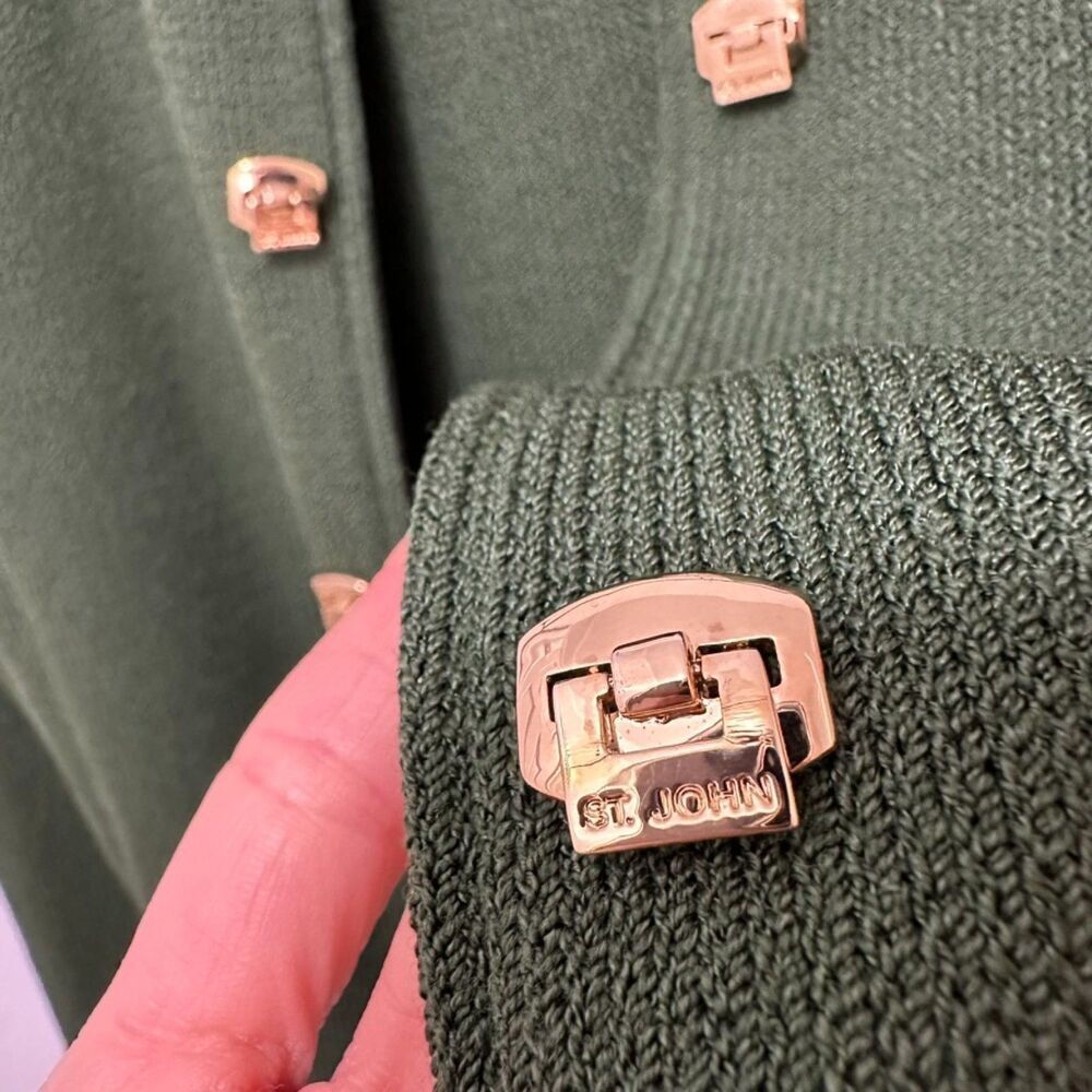 St. John Collection Green Zip Santana Knit Jacket Size 2 - Picture 9 of 15